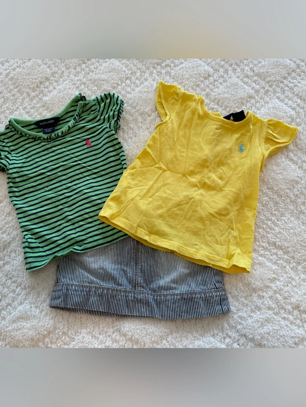 Arizona Jean Company Girls' Yellow Flutter Sleeve Tee & Green Striped Tee Set
